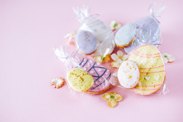 Easter holiday decoration.  Egg shaped cookies with frosting