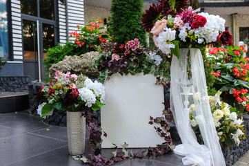 White wall for inscription on wedding decoration vintage style