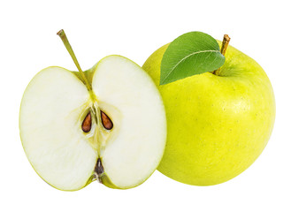 Fresh apple with leafs isolated on white background with clipping path