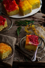 UPSIDE DOWN OMBRE ORANGE CAKE WITH VANILLA..selective focus