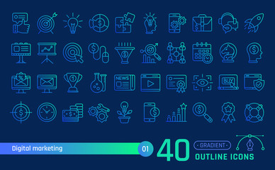 Digital marketing line icons set. Suitable for banner, mobile application, website.