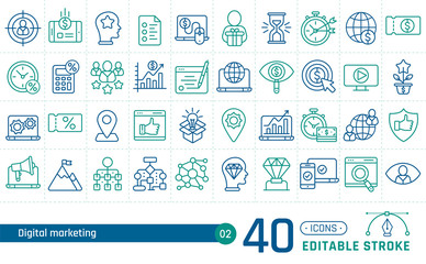 Digital marketing line icons set. Suitable for banner, mobile application, website. Editable stroke