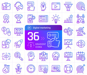 Digital marketing line icons set. Suitable for banner, mobile application, website.