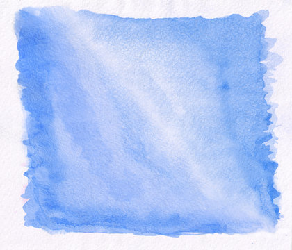 Blue watercolour squarel gradient background painted on the special watercolor paper.Middle is a lighte than other sides of the image.