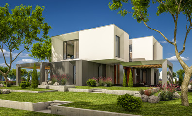 Fototapeta na wymiar 3d rendering of modern house in the garden