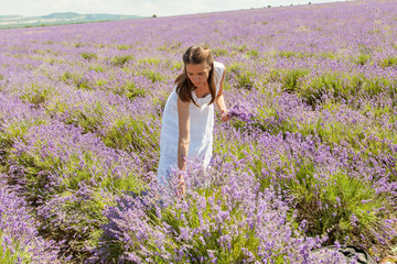 Fototapeta na wymiar The girl collects lavender