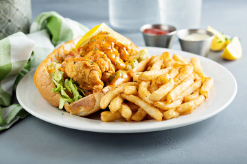 Po boy sandwich with fried shrimp