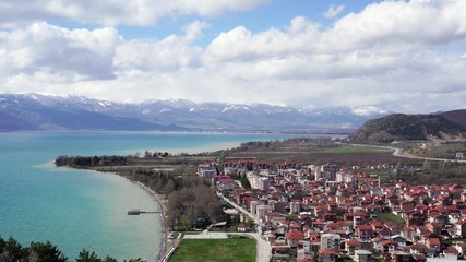 New part of Ohrid against lake and mountains, Macedonia