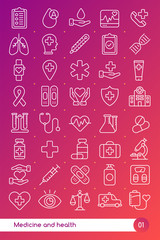 Medicine and health line icons set. Suitable for banner, mobile application, website. Editable stroke