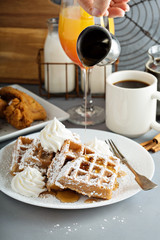 French toast waffles with fried chicken