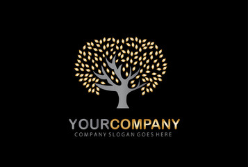 Creative Golden Tree Logo Design Vector