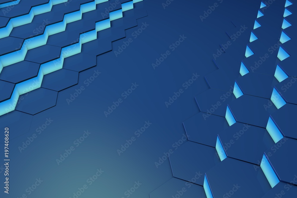Aufkleber glowing blue hexagon pattern background. 3d rendering