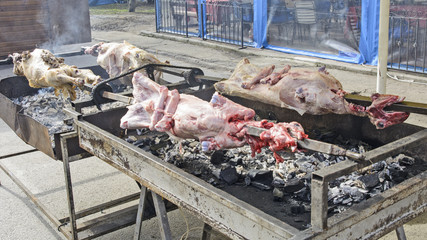 Sheep roasted on a spit
