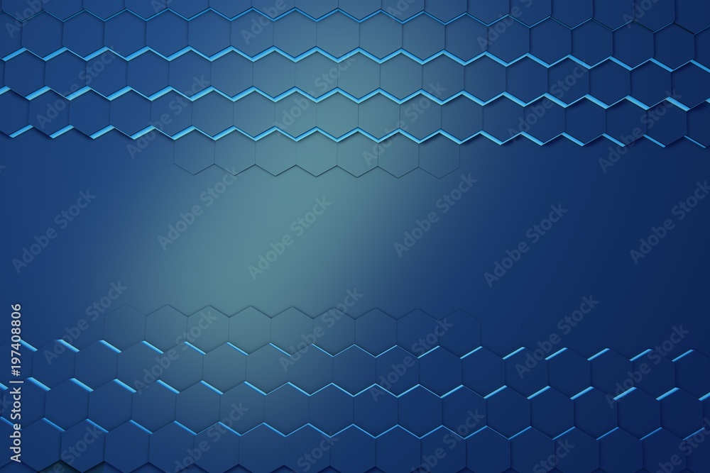 Poster glowing blue hexagon pattern background. 3d rendering