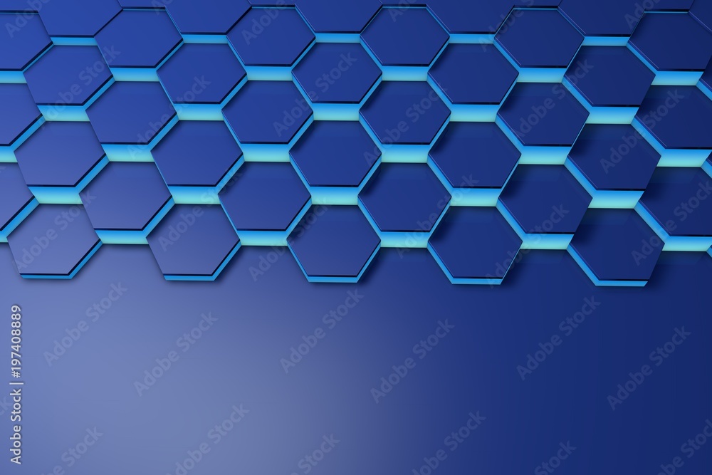Aufkleber glowing blue hexagon pattern background. 3d rendering