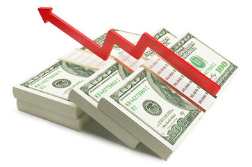 Dollar Banknotes With Graphic Arrow On White 