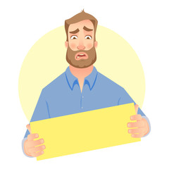 man holding blank signboard