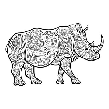 Vector Tribal Decorative Rhinoceros. Patterned Design