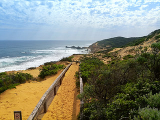Beautiful australian beach with wooden path