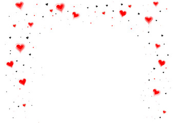 Herzregen - rote und schwarze Herzchen auf weißem Fond  - obrazy, fototapety, plakaty