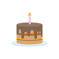 Birthday cake vector. Sweet cream pie with candles on white background. vector illustration