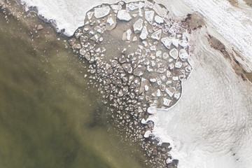 aerial view of the ice on the beach