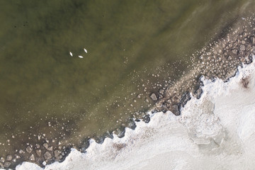 aerial view of the ice on the beach