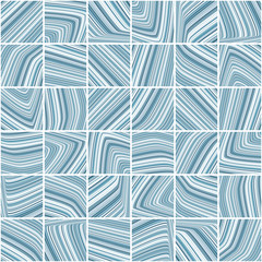 Abstract pattern with blue and grey striped tiles. Graphic vector design with thin strips