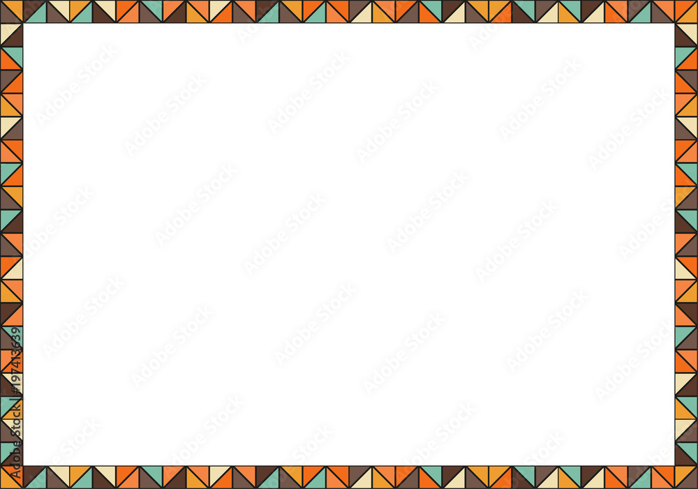 Poster geometric colorful frame made of multicolored triangles retro stylized