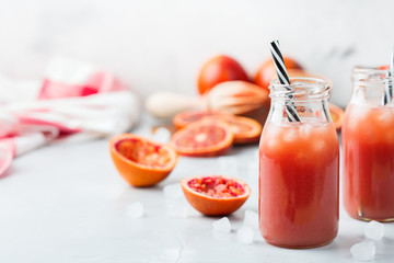 Fresh red blood orange juice in a bottle