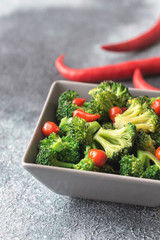 Bowl of broccoli and chili stir-fry