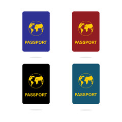 Many international passport on white background, vector illustration. Set with passport.
