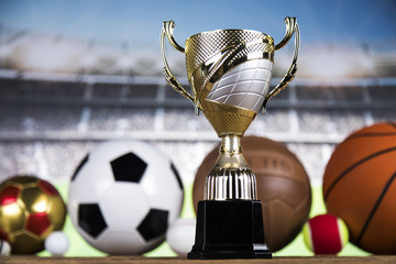 Winner trophy,  Sport equipment and balls