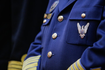 Military insignia on the uniform of a Romanian Army officer