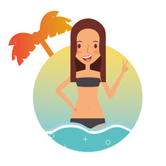 girl in swimsuit on sea summer vacations vector illustration