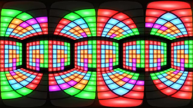 360 VR Colorful disco nightclub dance floor LED dancing wall glowing light grid dancefloor musical background vj seamless loop club 360 degree animation ready for virtual reality