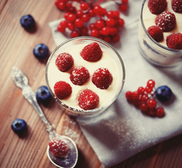 healthy eating and diet concept: Healthy breakfast with yogurt a