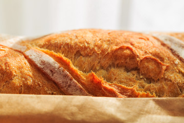 Italian bread displayed in natural light in window