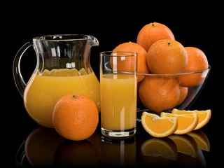 Oranges, juice in glassware