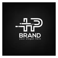 Letter H and P on Black Background.  Logo Design Template. Flat design. Letter HP