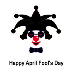 April fool's day. Black and red clown icon in a hat