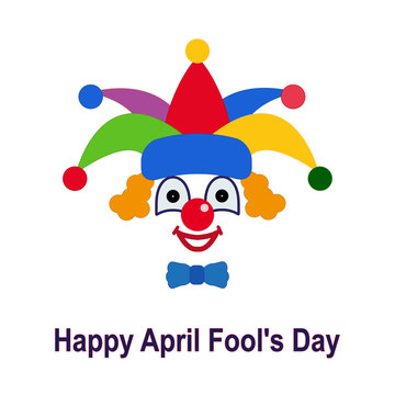 April fool's day. Icon of a clown in a colorful hat.