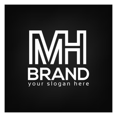 Letter M and H on Black Background.  Logo Design Template. Flat design. letter MH