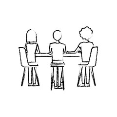 people metting with table and chairs a back view vector illustration sketch design