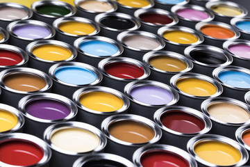 Colorful paint cans set