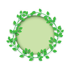 Green plant with leaves and branches floral frame concept of paper cut style design.Vector illustration.