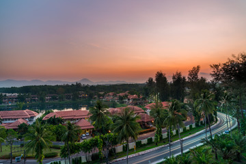 sunset over the city asia