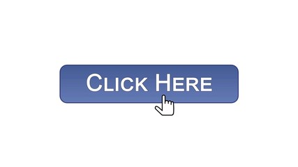 Click here web interface button clicked mouse cursor, violet color, advertising