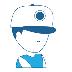 avatar boy wearing a cap over white background, blue shading design. vector illustration
