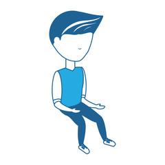 avatar man sitting icon over white background blue shading design. vector illustration